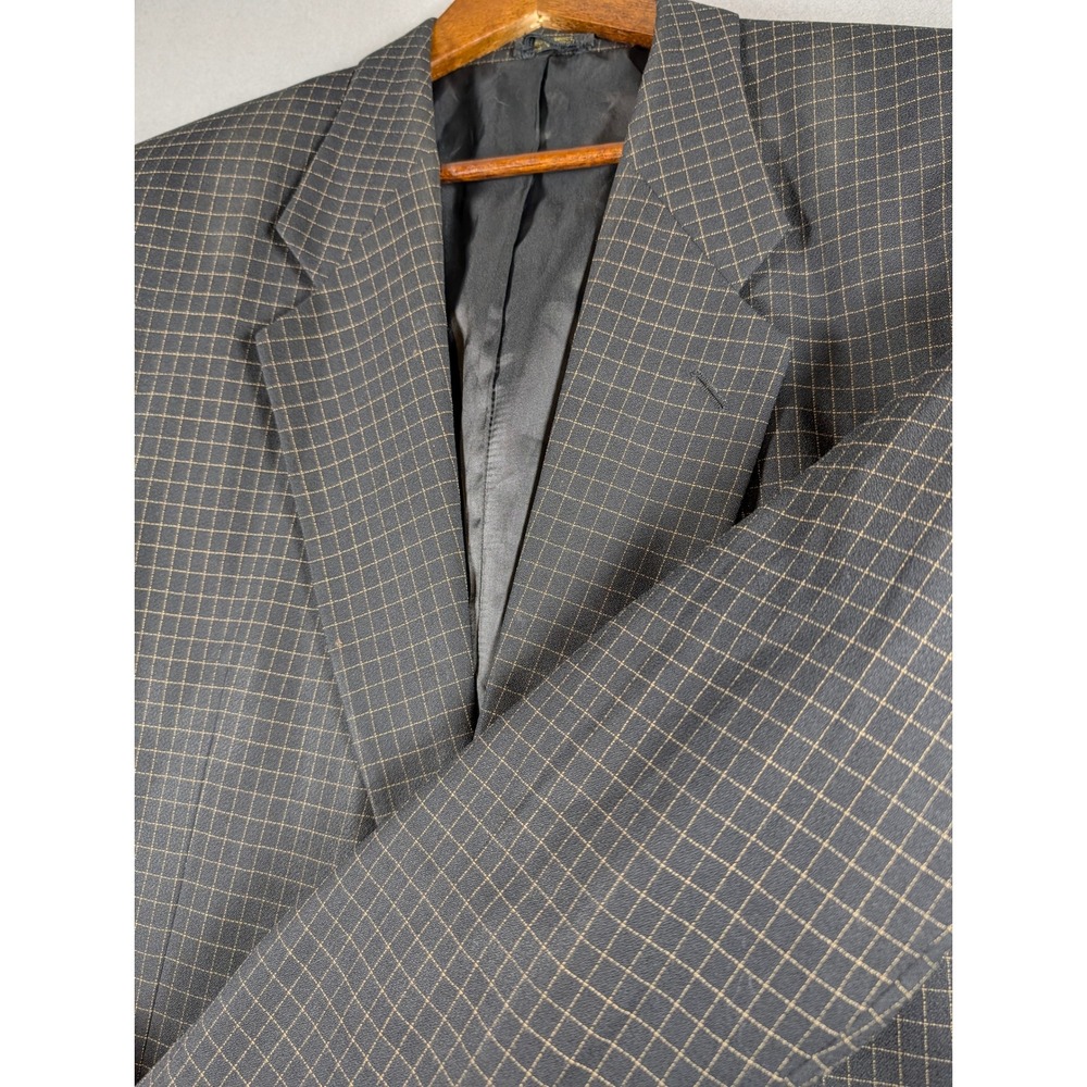 Como Mens Wool Blazer Sport Coat Charcoal Black Grid Check Pattern Two Button - Picture 2 of 8